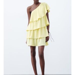 NWT Zara One Shoulder Ruffle Dress